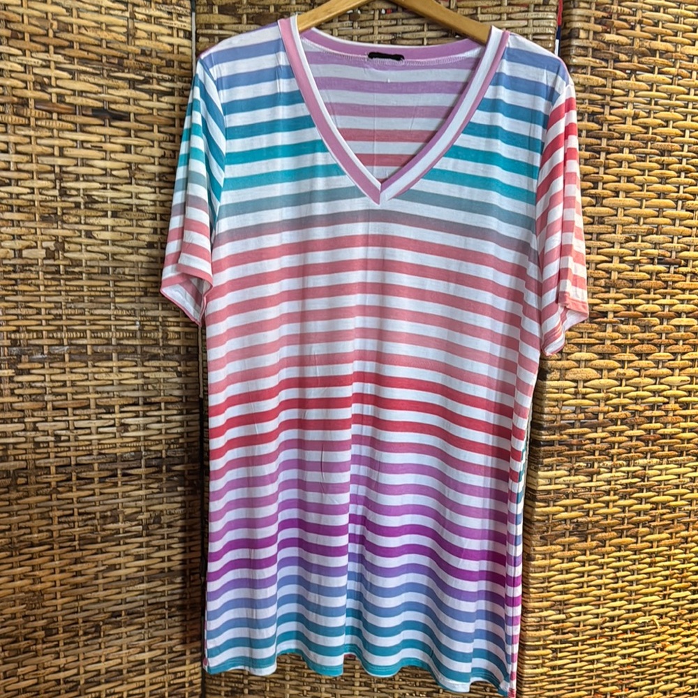 Striped Multicolor V-Neck Women's Top